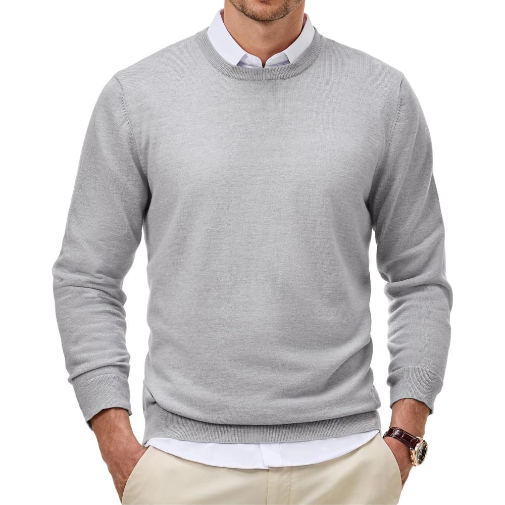 imageJMIERR Mens Wool Blend Classic Crew Neck Casual Fall SweatersLight Grey