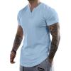 imageJMIERR Mens Muscle Slim T Shirts Summer V Neck Gym Shirt Casual Cotton Workout Athletic Longline TeesA Blue