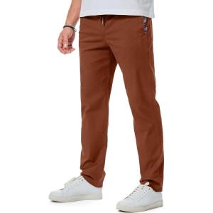 JMIERR Casual Chino Pants Drawstring Stretch Waist Fit Cotton Twill Trousers(Brick Red)