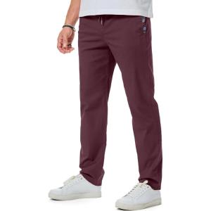 JMIERR Casual Chino Pants Drawstring Stretch Waist Fit Cotton Twill Trousers(Deep Red)