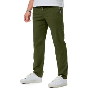JMIERR Casual Chino Pants Drawstring Stretch Waist Fit Cotton Twill Trousers(Jungle Green)