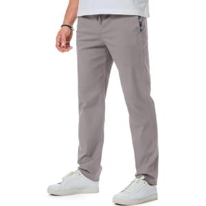 JMIERR Casual Chino Pants Drawstring Stretch Waist Fit Cotton Twill Trousers(Light Grey)