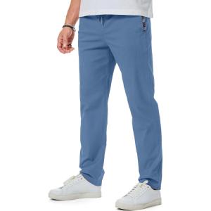 JMIERR Casual Chino Pants Drawstring Stretch Waist Fit Cotton Twill Trousers(Sky Blue)
