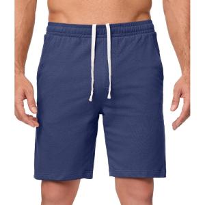 JMIERR Men’s 100% Cotton Shorts 9″ Casual Elastic Waist Drawstring Lightweight Workout Lounge Beach Jersey Sweat Shorts(A Ashleigh Blue)