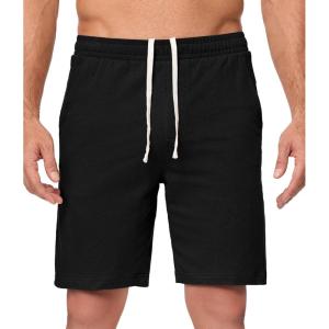 JMIERR Men’s 100% Cotton Shorts 9″ Casual Elastic Waist Drawstring Lightweight Workout Lounge Beach Jersey Sweat Shorts(A Black)