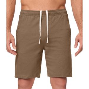 JMIERR Men’s 100% Cotton Shorts 9″ Casual Elastic Waist Drawstring Lightweight Workout Lounge Beach Jersey Sweat Shorts(A Camel)