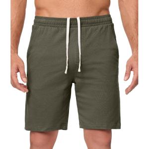 JMIERR Men’s 100% Cotton Shorts 9″ Casual Elastic Waist Drawstring Lightweight Workout Lounge Beach Jersey Sweat Shorts(A Jungle Green)