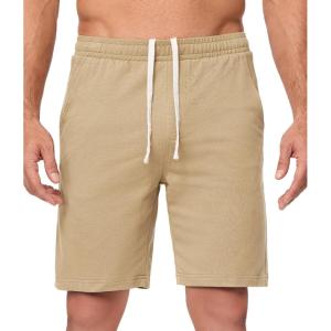 JMIERR Men’s 100% Cotton Shorts 9″ Casual Elastic Waist Drawstring Lightweight Workout Lounge Beach Jersey Sweat Shorts(A Tan)