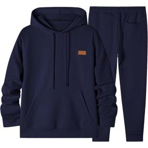JMIERR Mens 2 Piece Jacquard Sweatsuit Outfits Hoodie Sweatshirt & Joggers Sweatpants Set Tracksuit(Grayish Blue)