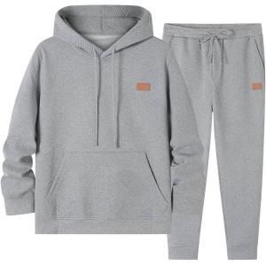 JMIERR Mens 2 Piece Jacquard Sweatsuit Outfits Hoodie Sweatshirt & Joggers Sweatpants Set Tracksuit(Grey)