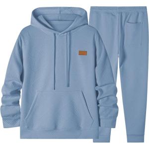 JMIERR Mens 2 Piece Jacquard Sweatsuit Outfits Hoodie Sweatshirt & Joggers Sweatpants Set Tracksuit(Light Blue)