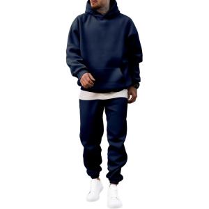 JMIERR Men’s 2 Piece Outfits Hoodie Sweatshirt Tracksuit & Joggers Sweatpants Sweatsuit Set(Navy Blue)