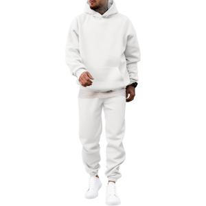 JMIERR Men’s 2 Piece Outfits Hoodie Sweatshirt Tracksuit & Joggers Sweatpants Sweatsuit Set(White)