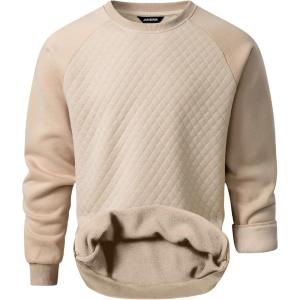 JMIERR Men’s 2025 Casual Crewneck Dress Sweatshirts Pullover Fall Fleece Diamond Texture Warm Winter Comfy Long Sleeve(Beige)