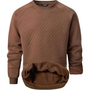 JMIERR Men’s 2025 Casual Crewneck Dress Sweatshirts Pullover Fall Fleece Diamond Texture Warm Winter Comfy Long Sleeve(Brown)
