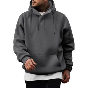 JMIERR Mens 2025 Casual Fahsion Fall Hoodie Pullover Quarter Drawstring Fleece Winter Button Hooded Shirt with Pocket(A Grey)