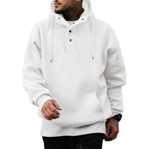 JMIERR Mens 2025 Casual Fahsion Fall Hoodie Pullover Quarter Drawstring Fleece Winter Button Hooded Shirt with Pocket(C White)
