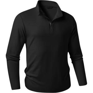 JMIERR Men’s 2025 Casual Quarter Zip Pullover Sweatshirts Stretch Fall Polo Plush Long Sleeve Shirt Comfy Underwear(0 Black)