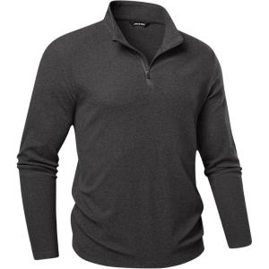 JMIERR Men’s 2025 Casual Quarter Zip Pullover Sweatshirts Stretch Fall Polo Plush Long Sleeve Shirt Comfy Underwear(0 Grey)