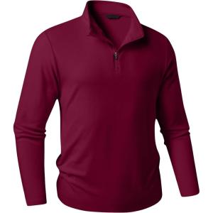 JMIERR Men’s 2025 Casual Quarter Zip Pullover Sweatshirts Stretch Fall Polo Plush Long Sleeve Shirt Comfy Underwear(A Red)