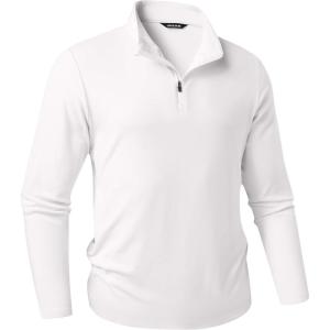 JMIERR Men’s 2025 Casual Quarter Zip Pullover Sweatshirts Stretch Fall Polo Plush Long Sleeve Shirt Comfy Underwear(A White)