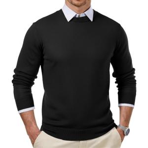 JMIERR Men’s 2025 Warm Fall Fleece Pullover Knit Sweater Classic Crewneck Long Sleeve Slim Fit Soft Comfy Winter Sweaters(0 Black)