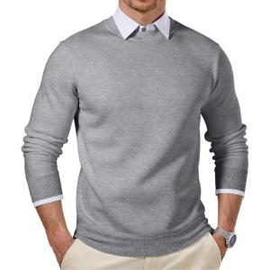 JMIERR Men’s 2025 Warm Fall Fleece Pullover Knit Sweater Classic Crewneck Long Sleeve Slim Fit Soft Comfy Winter Sweaters(0 Grey)