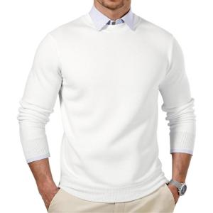 JMIERR Men’s 2025 Warm Fall Fleece Pullover Knit Sweater Classic Crewneck Long Sleeve Slim Fit Soft Comfy Winter Sweaters(A White)