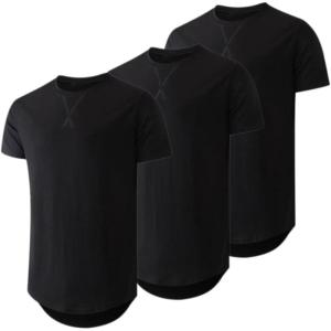 JMIERR Mens 3 Pack Cotton Hipster Hip Hop Longline Crewneck T-Shirt(A-black/Black/Black)