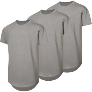 JMIERR Mens 3 Pack Cotton Hipster Hip Hop Longline Crewneck T-Shirt(A-grey/Grey/Grey)