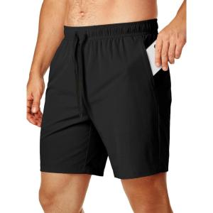 JMIERR Mens Athletic Shorts 4 Way Stretch 7 Inch Drawstring Shorts with Zipper Pockets(Black)