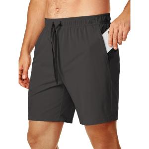 JMIERR Mens Athletic Shorts 4 Way Stretch 7 Inch Drawstring Shorts with Zipper Pockets(Dark Grey)