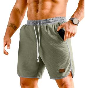 JMIERR Mens Athletic Shorts Casual Elastic Waist Drawstring Stretch Short Waffle Beach Running Shorts Workout Sweat Gym Short(A Green)