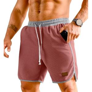 JMIERR Mens Athletic Shorts Casual Elastic Waist Drawstring Stretch Short Waffle Beach Running Shorts Workout Sweat Gym Short(A Pink)