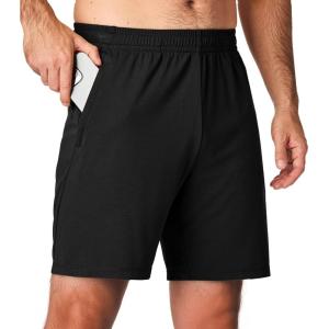 JMIERR Mens Athletic Shorts Knit 4 Way Stretch Short with Zipper Pockets Running Workout Sports Gym Lightweight 7″ Shorts(Black)