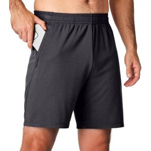 JMIERR Mens Athletic Shorts Knit 4 Way Stretch Short with Zipper Pockets Running Workout Sports Gym Lightweight 7″ Shorts(Dark Grey)