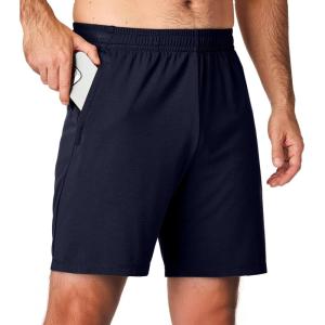 JMIERR Mens Athletic Shorts Knit 4 Way Stretch Short with Zipper Pockets Running Workout Sports Gym Lightweight 7″ Shorts(Navy Blue)