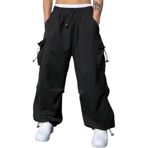JMIERR Men’s Baggy Cargo Pants Trendy Casual Parachute Pant Loose Fit Harem Joggers with Pockets for Streetwear(A1 Black)