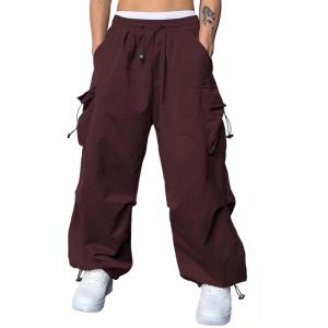 JMIERR Men’s Baggy Cargo Pants Trendy Casual Parachute Pant Loose Fit Harem Joggers with Pockets for Streetwear(A6 Burgundy)