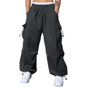 JMIERR Men’s Baggy Cargo Pants Trendy Casual Parachute Pant Loose Fit Harem Joggers with Pockets for Streetwear(A6 Dark Grey)