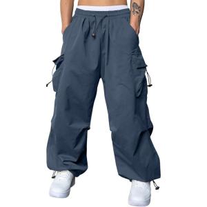 JMIERR Men’s Baggy Cargo Pants Trendy Casual Parachute Pant Loose Fit Harem Joggers with Pockets for Streetwear(A6 Grayish Blue)