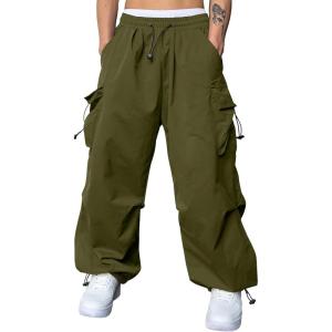 JMIERR Men’s Baggy Cargo Pants Trendy Casual Parachute Pant Loose Fit Harem Joggers with Pockets for Streetwear(A6 Moss Green)