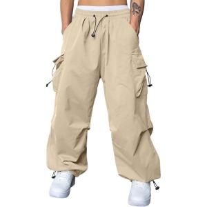 JMIERR Men’s Baggy Cargo Pants Trendy Casual Parachute Pant Loose Fit Harem Joggers with Pockets for Streetwear(A6 Parchment)