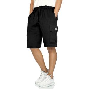 JMIERR Mens Cargo Sweat Shorts – Casual Drawstring Elastic Waist Cotton Athletic Workout Gym Jogger Shorts with 5 Pockets(A Black)