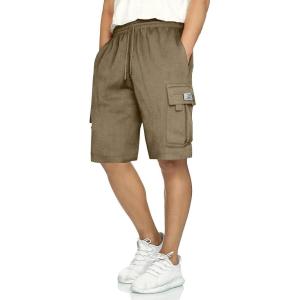 JMIERR Mens Cargo Sweat Shorts – Casual Drawstring Elastic Waist Cotton Athletic Workout Gym Jogger Shorts with 5 Pockets(A Khaki)