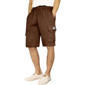 JMIERR Mens Cargo Sweat Shorts – Casual Drawstring Elastic Waist Cotton Athletic Workout Gym Jogger Shorts with 5 Pockets(B Dark Brown)