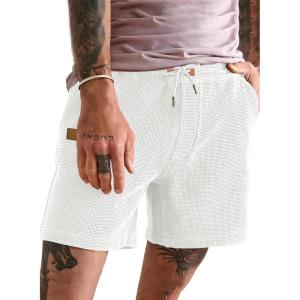 JMIERR Men’s Casual 5″/ 7″ Shorts Waffle Elastic Waist Drawstring Workout Running Jogging Beach Sweat Shorts with Pockets(03 White)