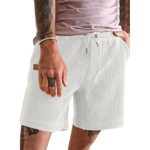 JMIERR Men’s Casual 5″/ 7″ Shorts Waffle Elastic Waist Drawstring Workout Running Jogging Beach Sweat Shorts with Pockets(P White)