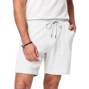 JMIERR Mens Casual 7″ Shorts Cotton Elastic Waist Drawstring Summer Texture Stretch Beach Shorts with Pockets(White)