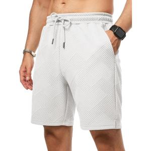 JMIERR Mens Casual 7″ Shorts Summer Drawstring Elastic Waist Beach Sweat Shorts Texture with Pockets(White)